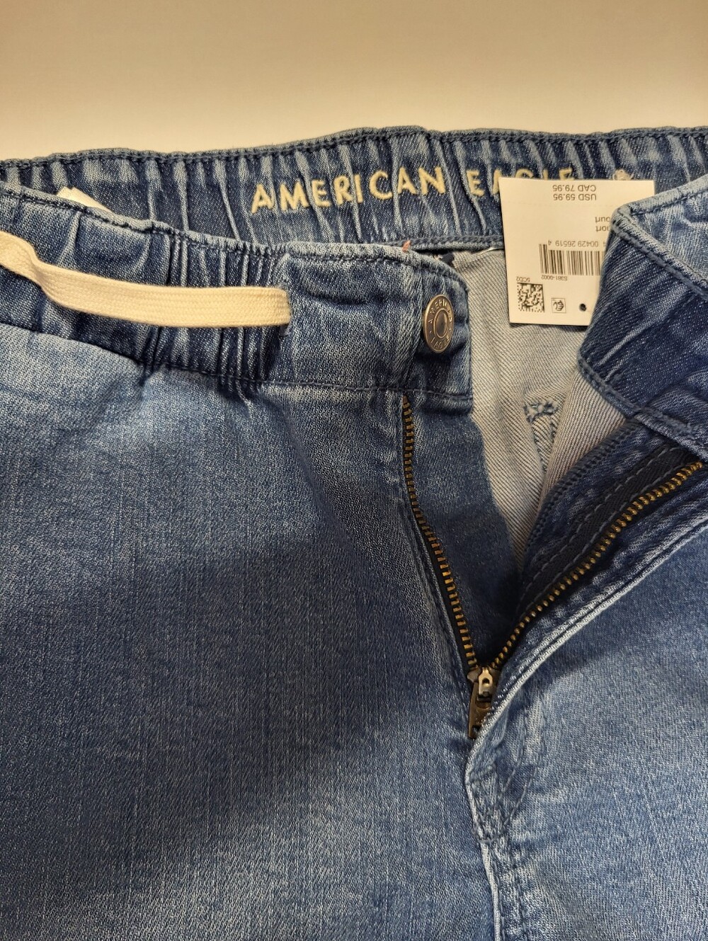 American Eagle Wide Leg Drawstring Pants Jeans Elastic Waist Button XS Short - Picture 9 of 11